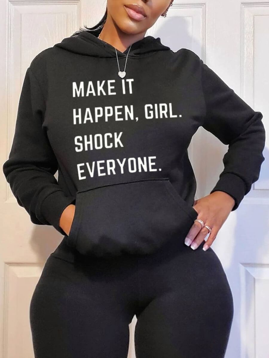 

Lovely Casual Hooded Collar Letter Print Black Hoodie