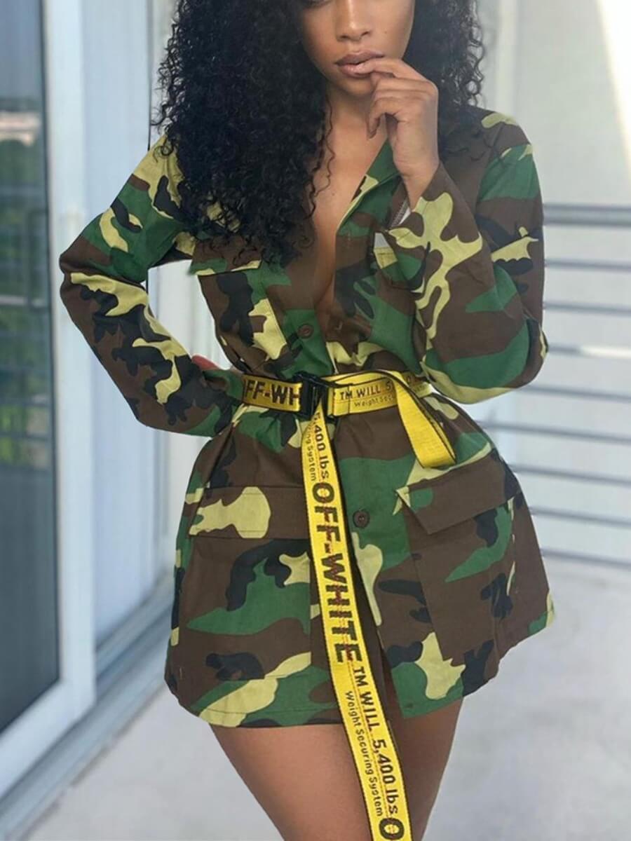 

Lovely Casual Turndown Collar Camo Print Patchwork Plus Size Jacket