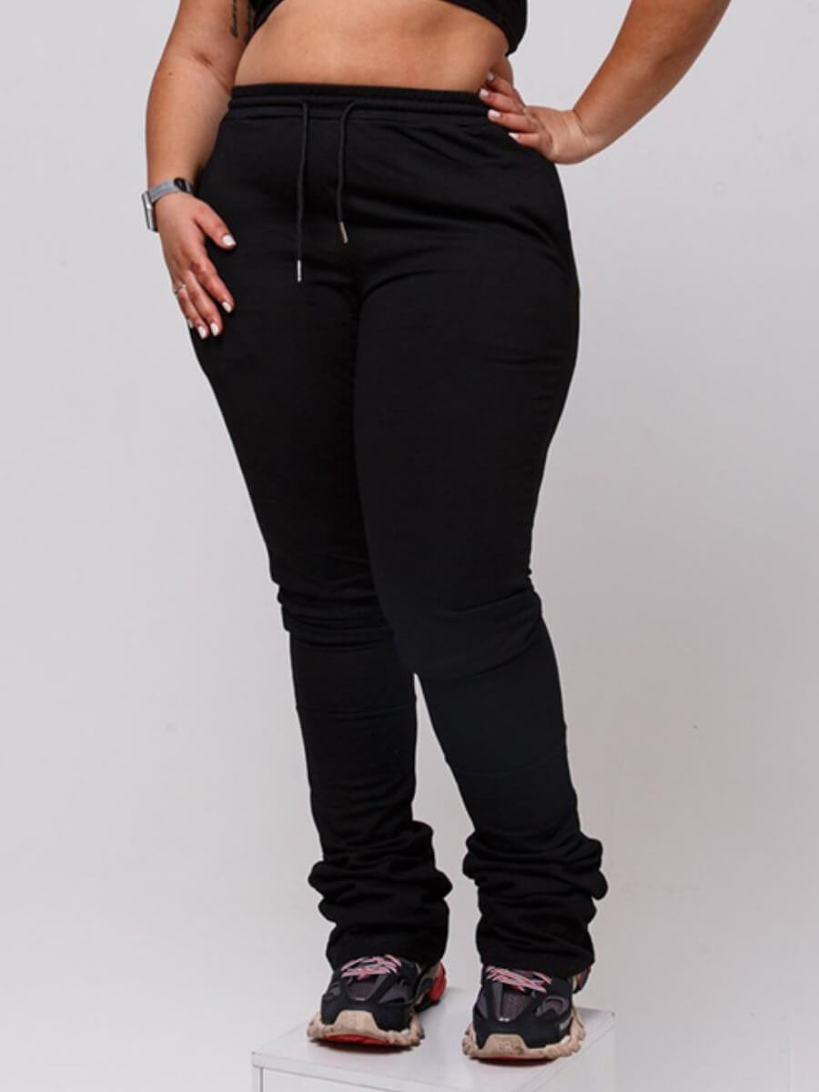 

Lovely Trendy Drawstring Fold Design Black Pants