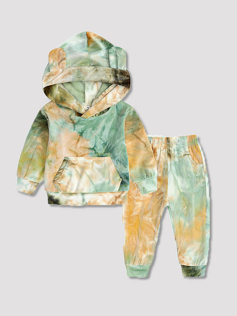 

Lovely Casual Hooded Collar Tie Dye Olive Boy Two Piece Pants Set