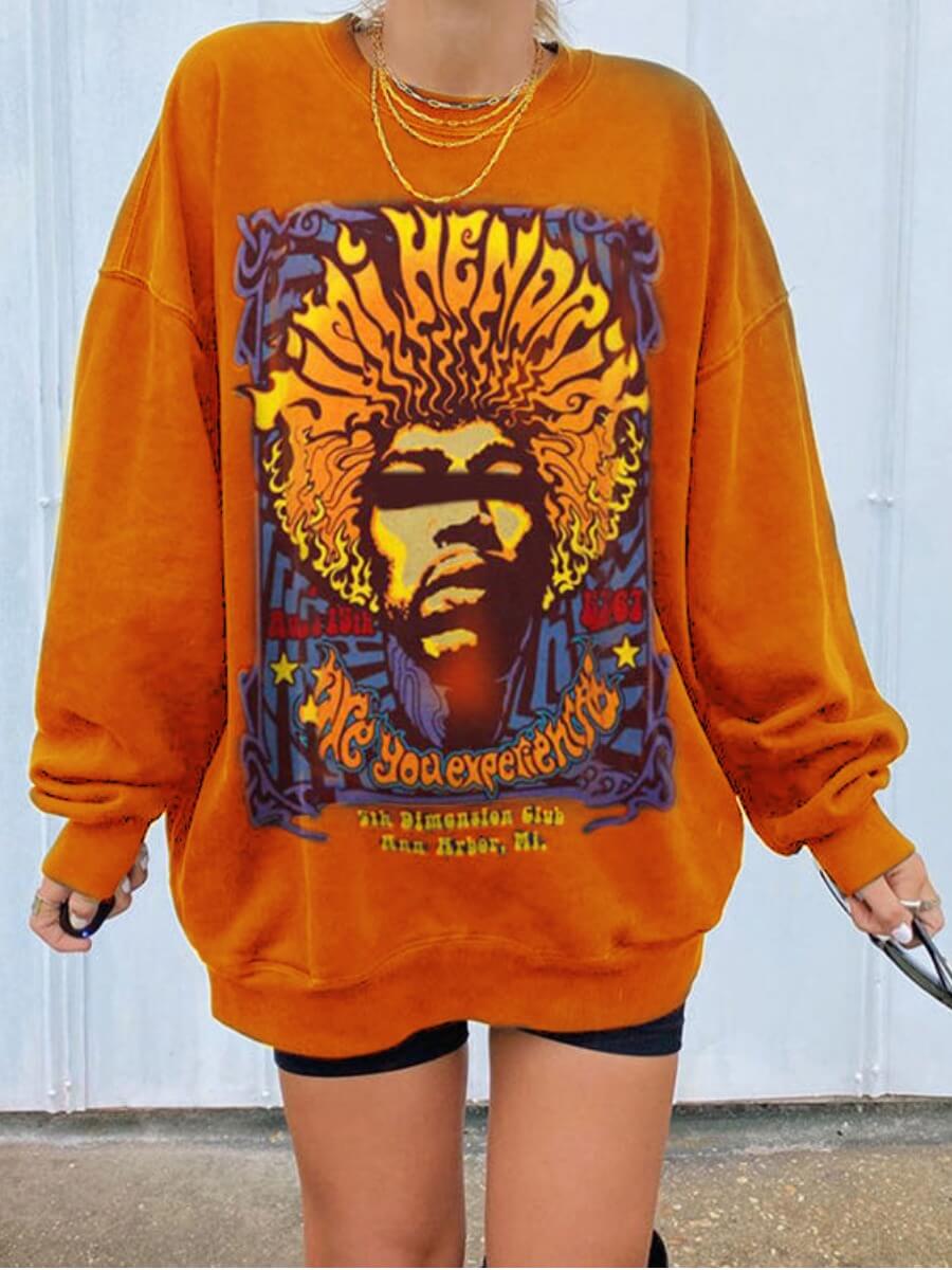 

Lovely Casual O Neck Print Orange Plus Size Hoodie