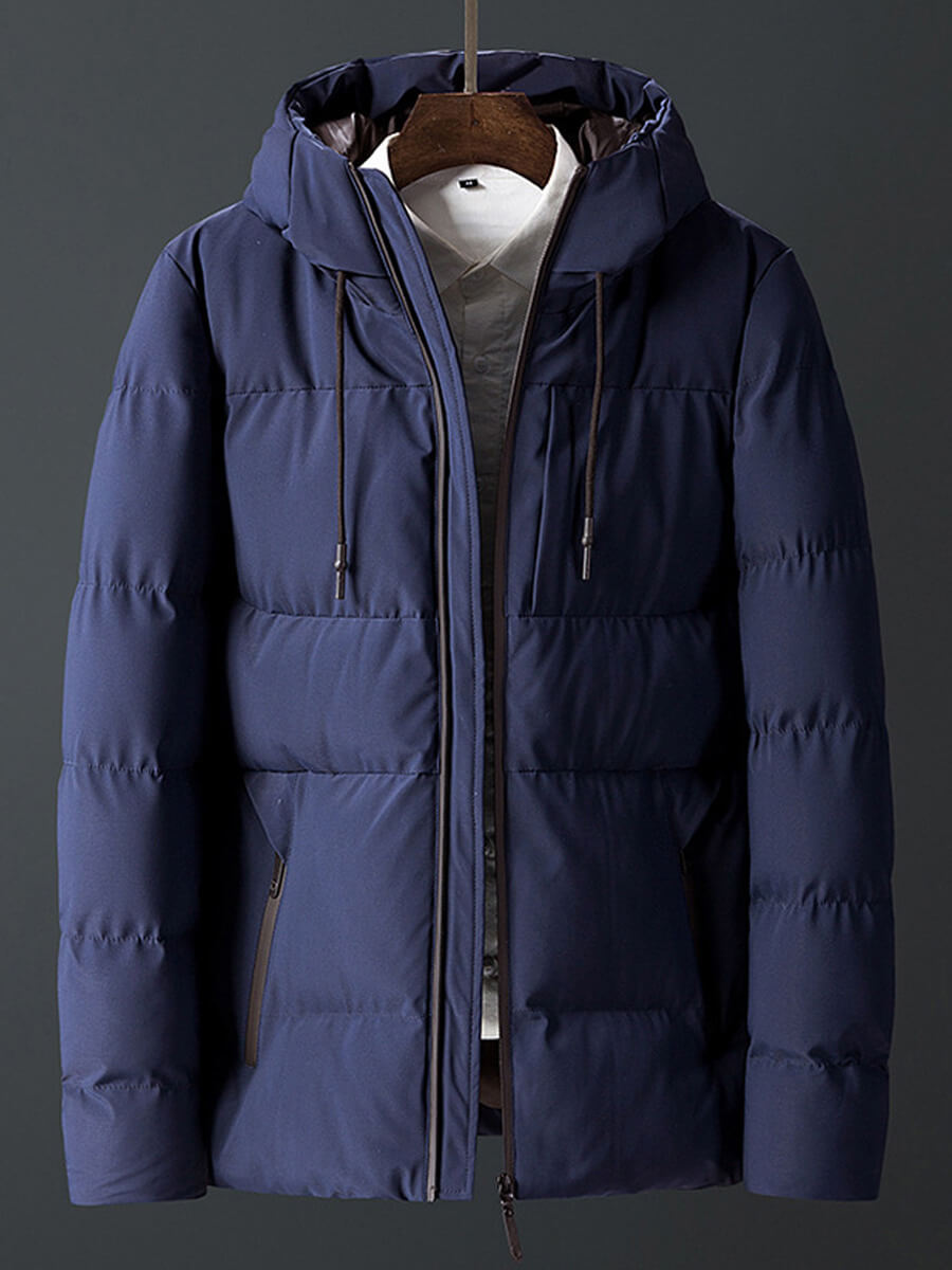 

Lovely Casual Mandarin Collar Pocket Design Deep Blue Men Cotton-padded Clothe