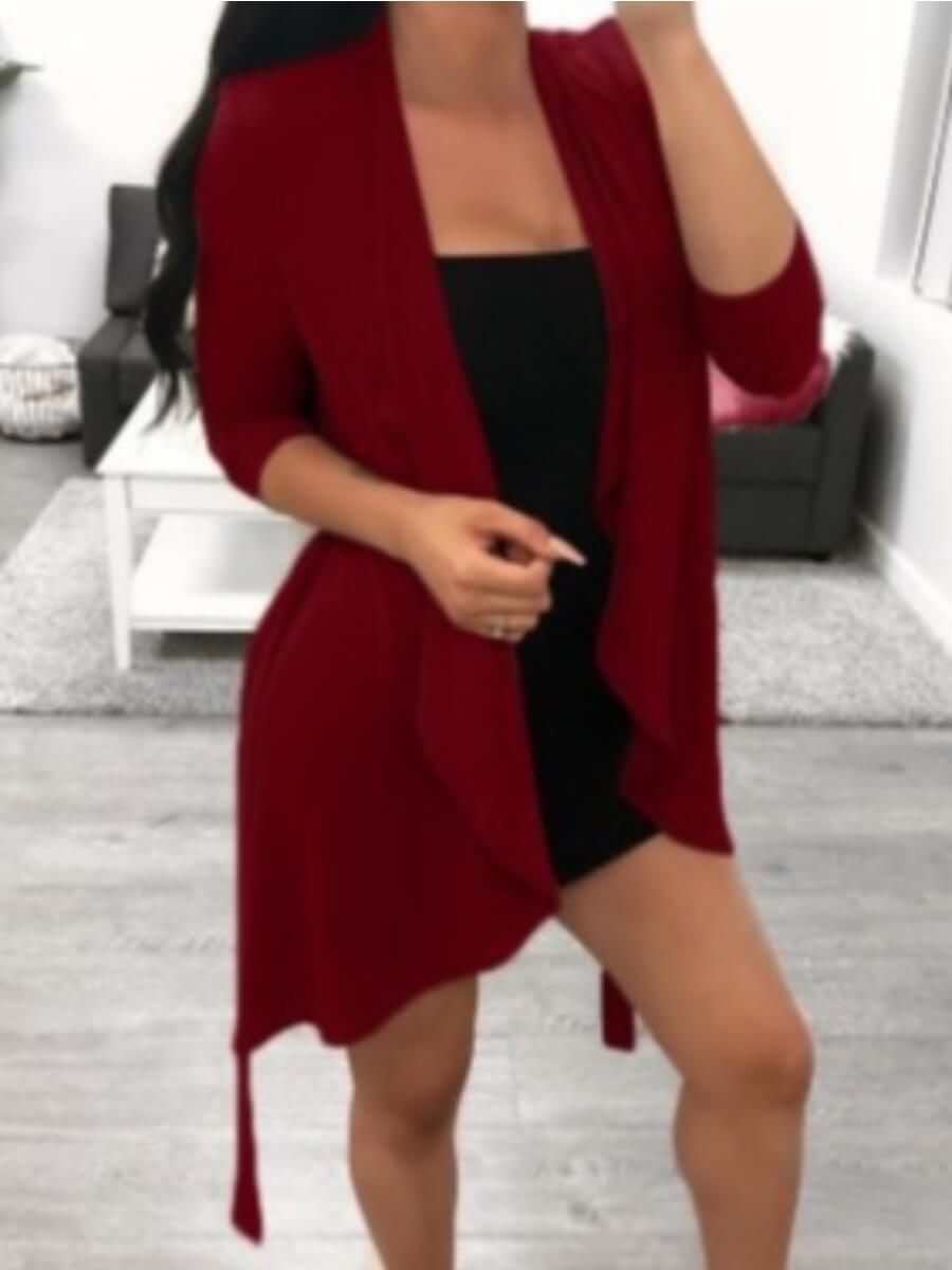 

Lovely Trendy Long Sleeve Asymmetrical Wine Red Coat