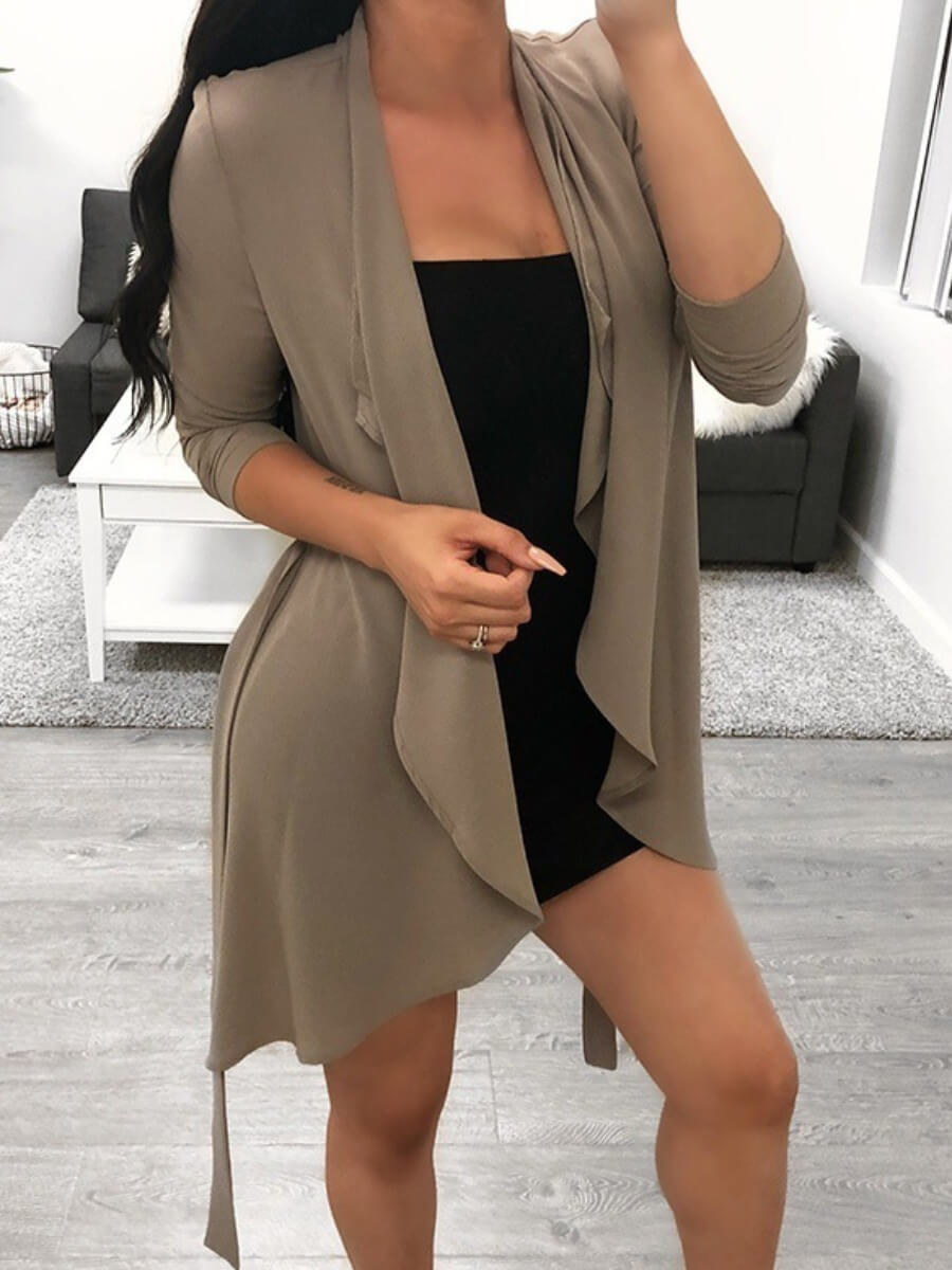 

Lovely Trendy Long Sleeve Asymmetrical Khaki Coat
