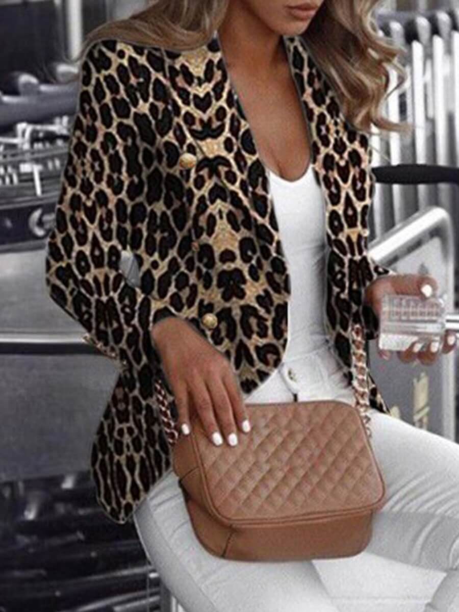 

Lovely Work Turndown Collar Leopard Print Blazer
