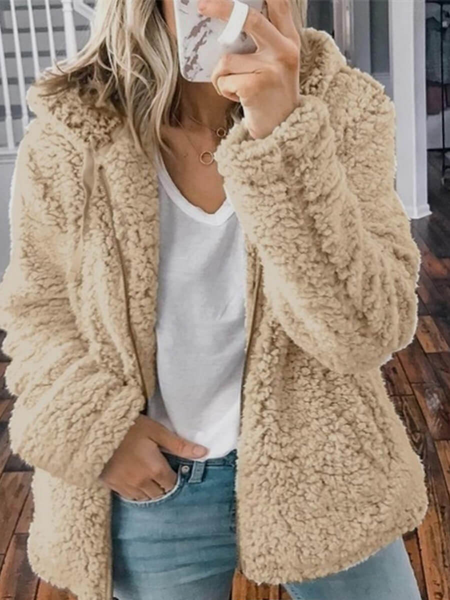 

Lovely Casual Turndown Collar Khaki Plus Size Faux Fur