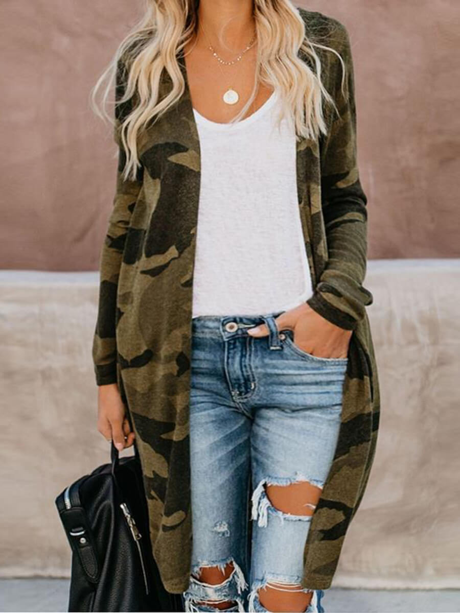 

Lovely Casual Camo Print Print Army Green Plus Size Coat, Army green camouflag