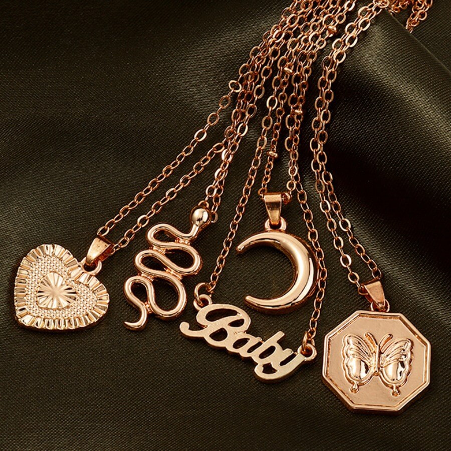 

Lovely Chic Butterfly Heart-shaped Gold Necklace