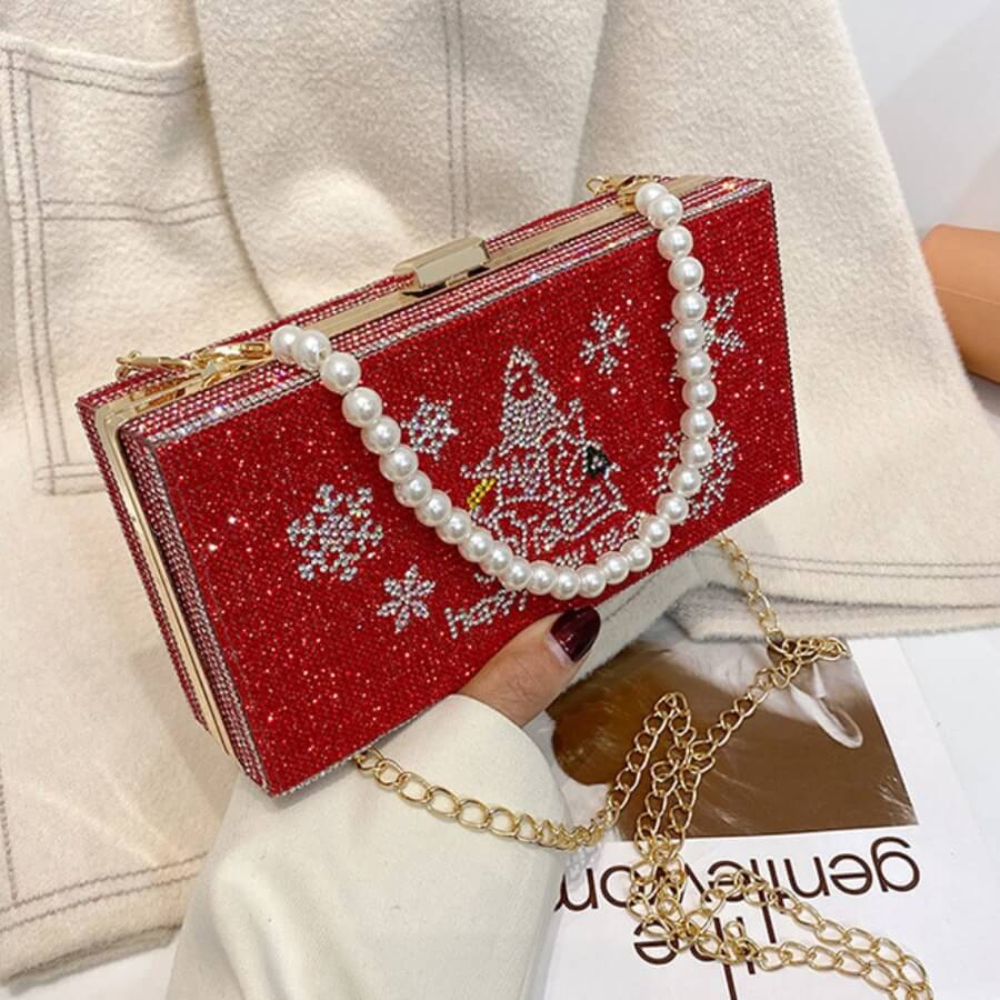 

Lovely Trendy Christmas Day Pearl Decoration Red Crossbody Bag