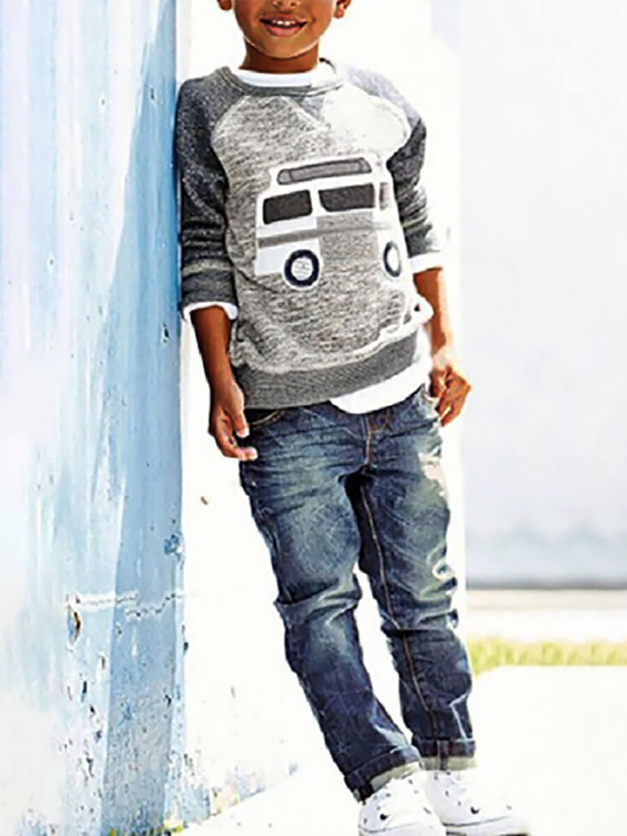 

Lovely Boy Casual Cartoon Print Patchwork Grey Two Piece Pants Set
