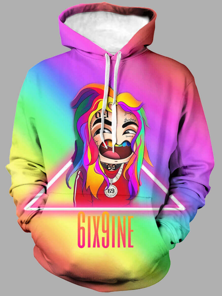 

Lovely Street Cartoon Print Gradient Multicolor Men Hoodie, Multi