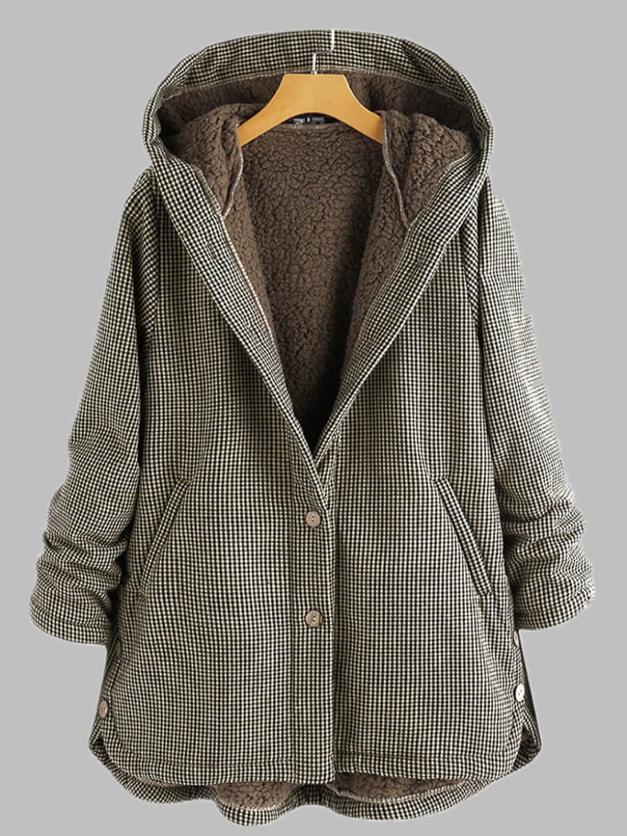 

Lovely Casual Plaid Print Pocket Design Black Coat