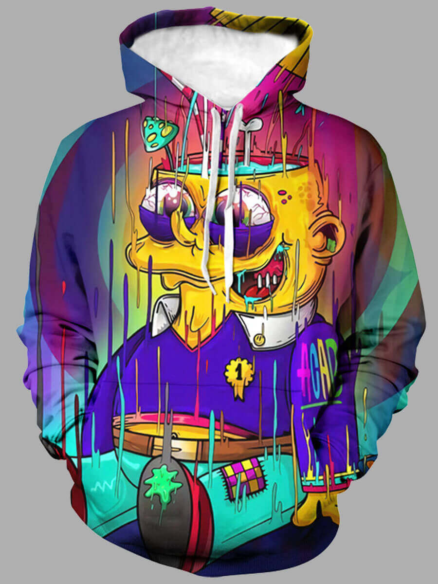 

Lovely Street Cartoon Print Patchwork Multicolor Men Hoodie, Multi