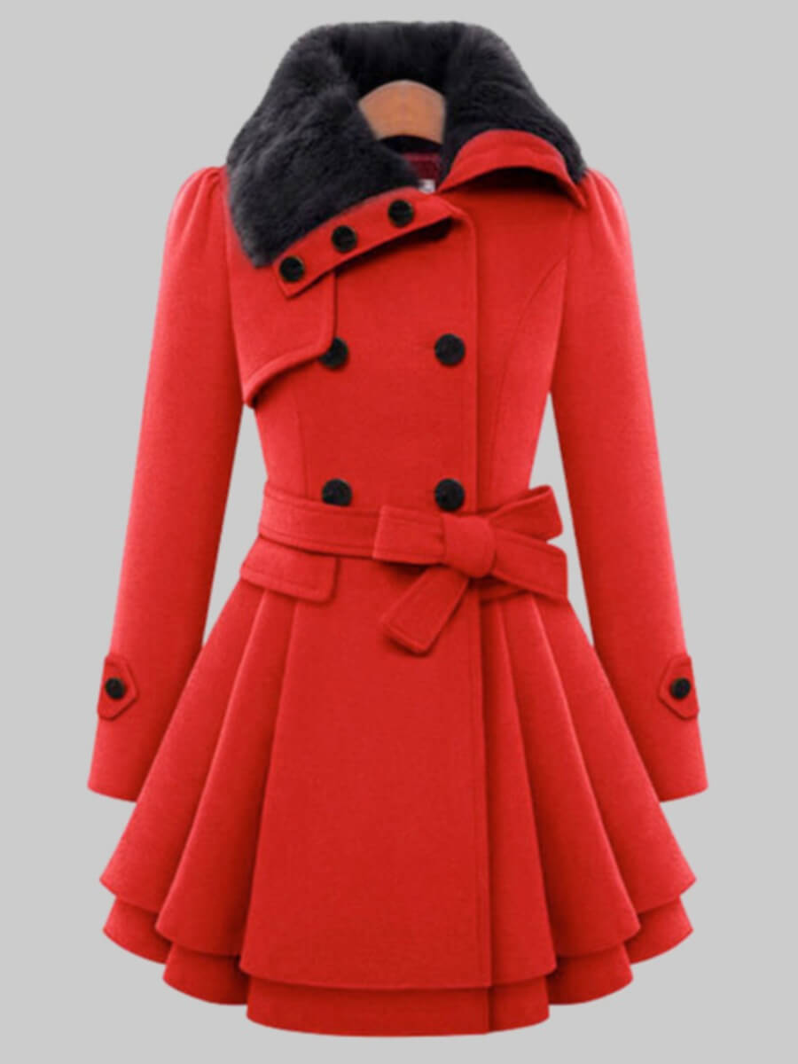 

Lovely Trendy Button Fold Design Red Woolen Coat