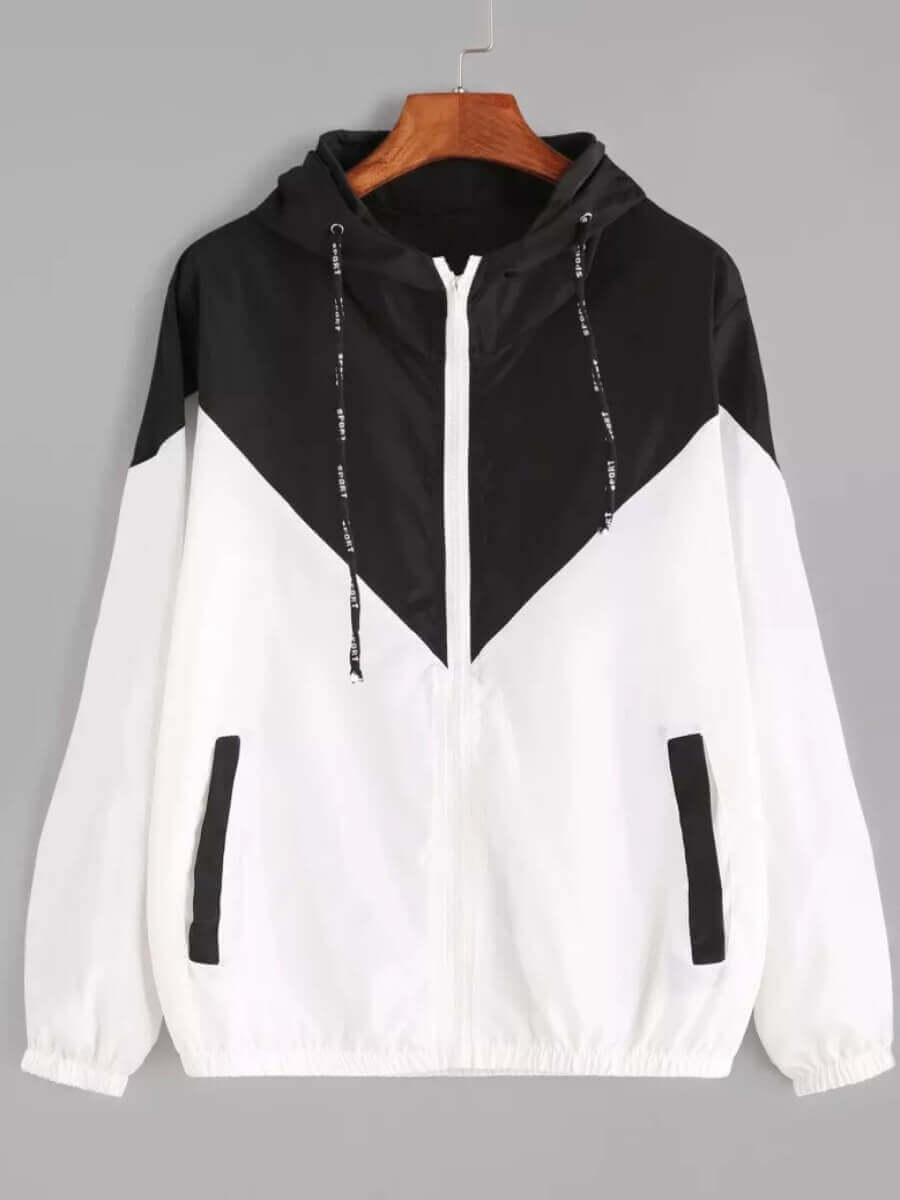 

Lovely Casual Zipper Design Patchwork Black Hoodie