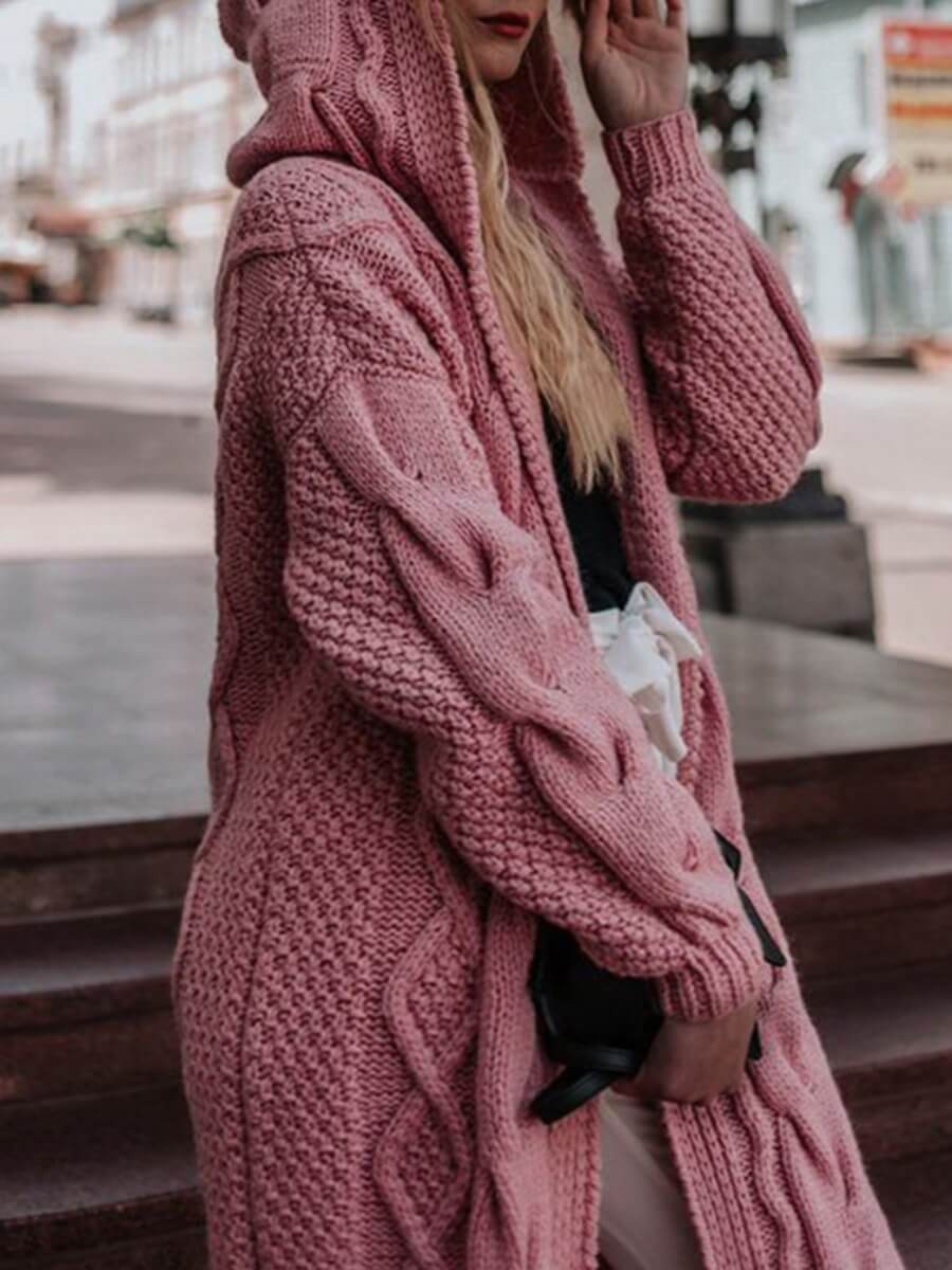 

Lovely Casual Hooded Collar Loose Pink Plus Size Coat