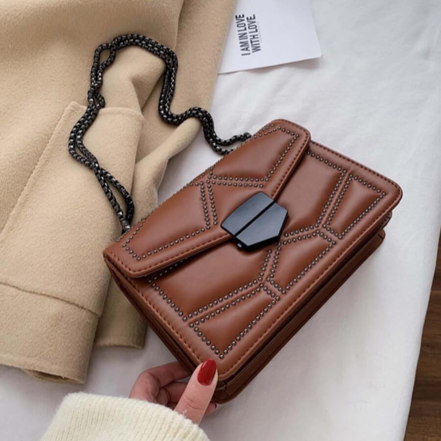 

Lovely Retro Chain Strap Brown Crossbody Bag