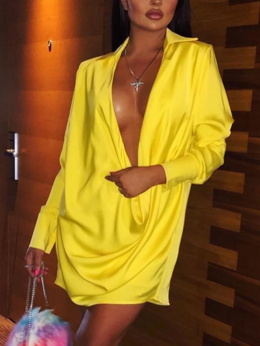

Lovely Street Deep V Neck Loose Yellow Mini Dress