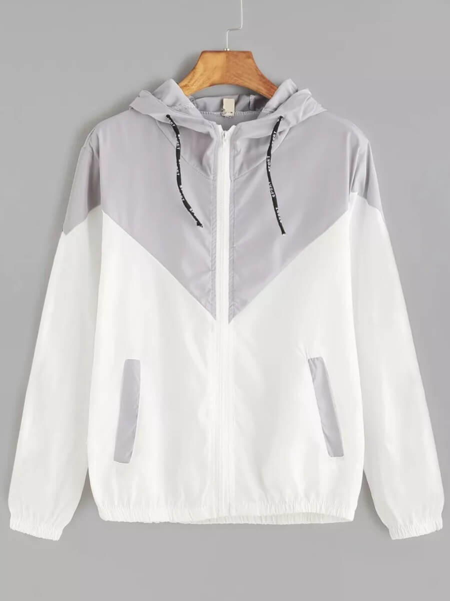 

Lovely Casual Zipper Design Patchwork Grey Hoodie