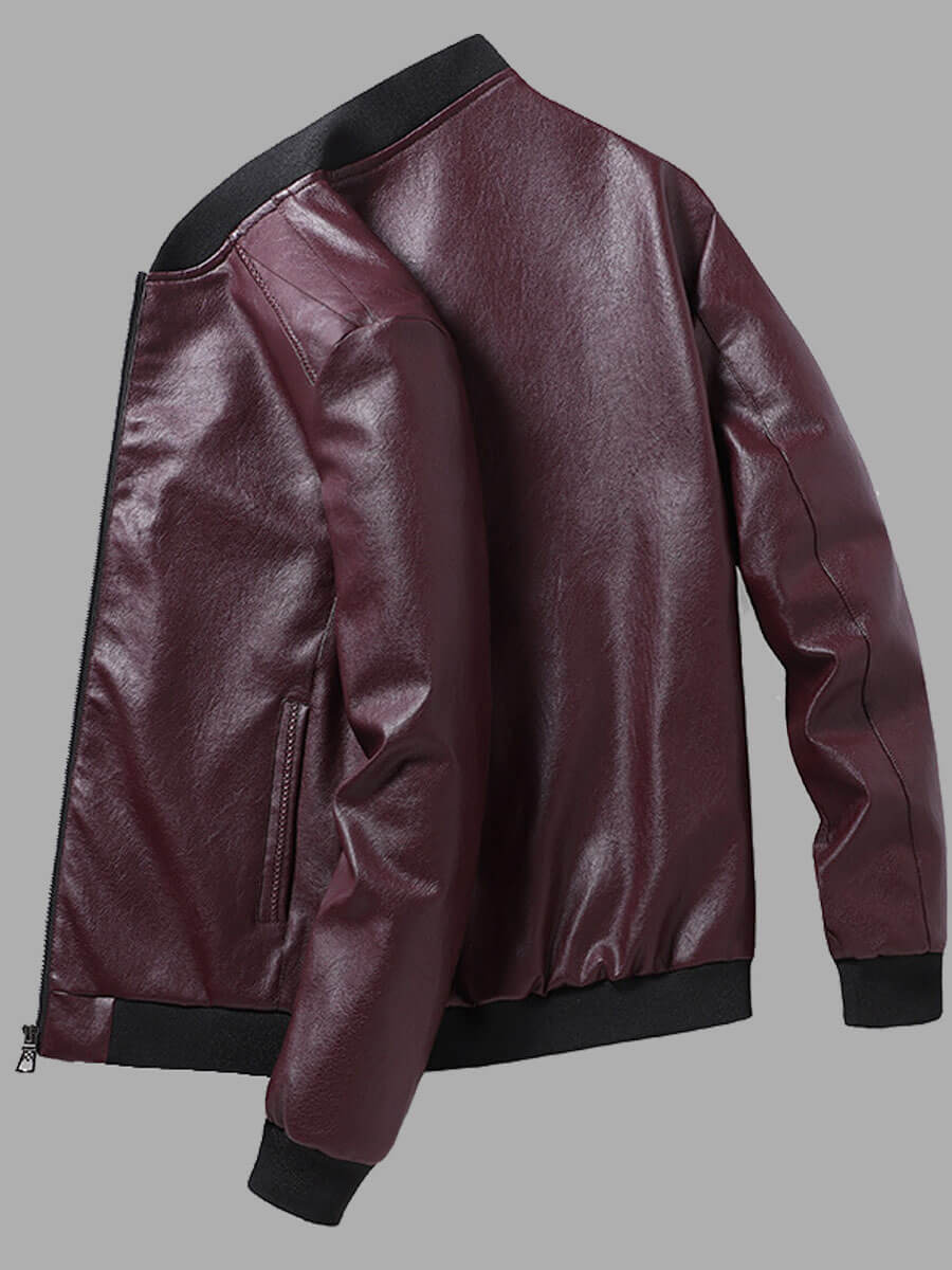 

Lovely Casual Zipper Pocket Design Wine Red Men Leather