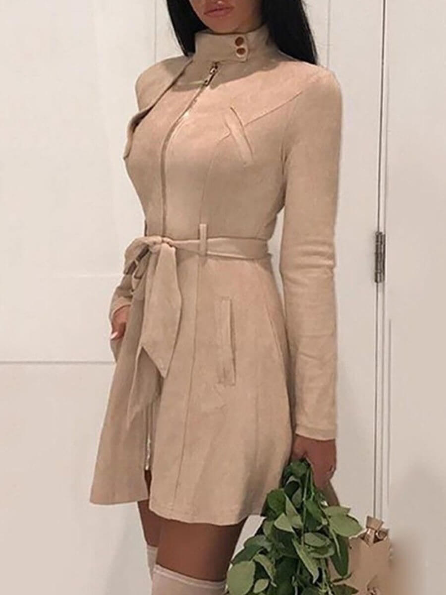 

Lovely Formal Lace-up Pocket Design Khaki Leather
