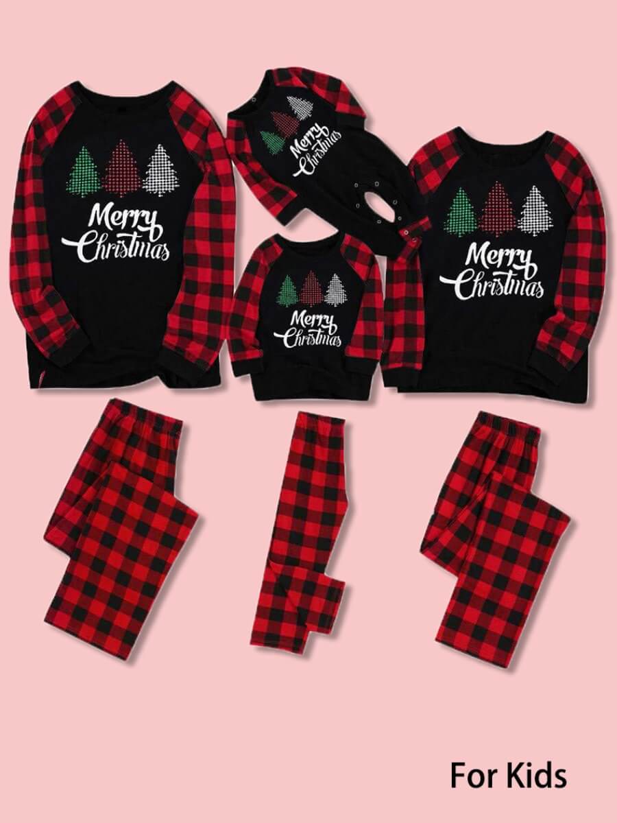

Lovely Trendy Christmas Day Plaid Letter Print Girl Two Piece Pants Set, Girls