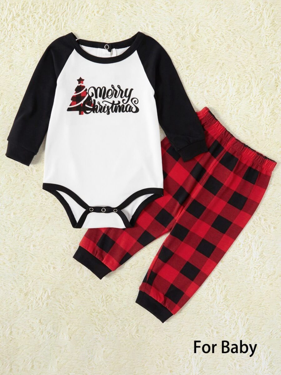 

Lovely Trendy Christmas Day Plaid Letter Print Baby Two Piece Pants Set