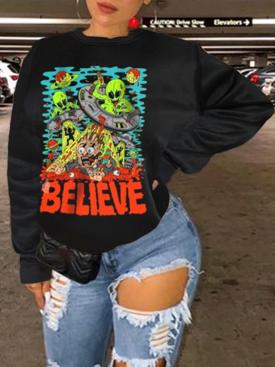 

Lovely Casual O Neck Letter Print Black Hoodie