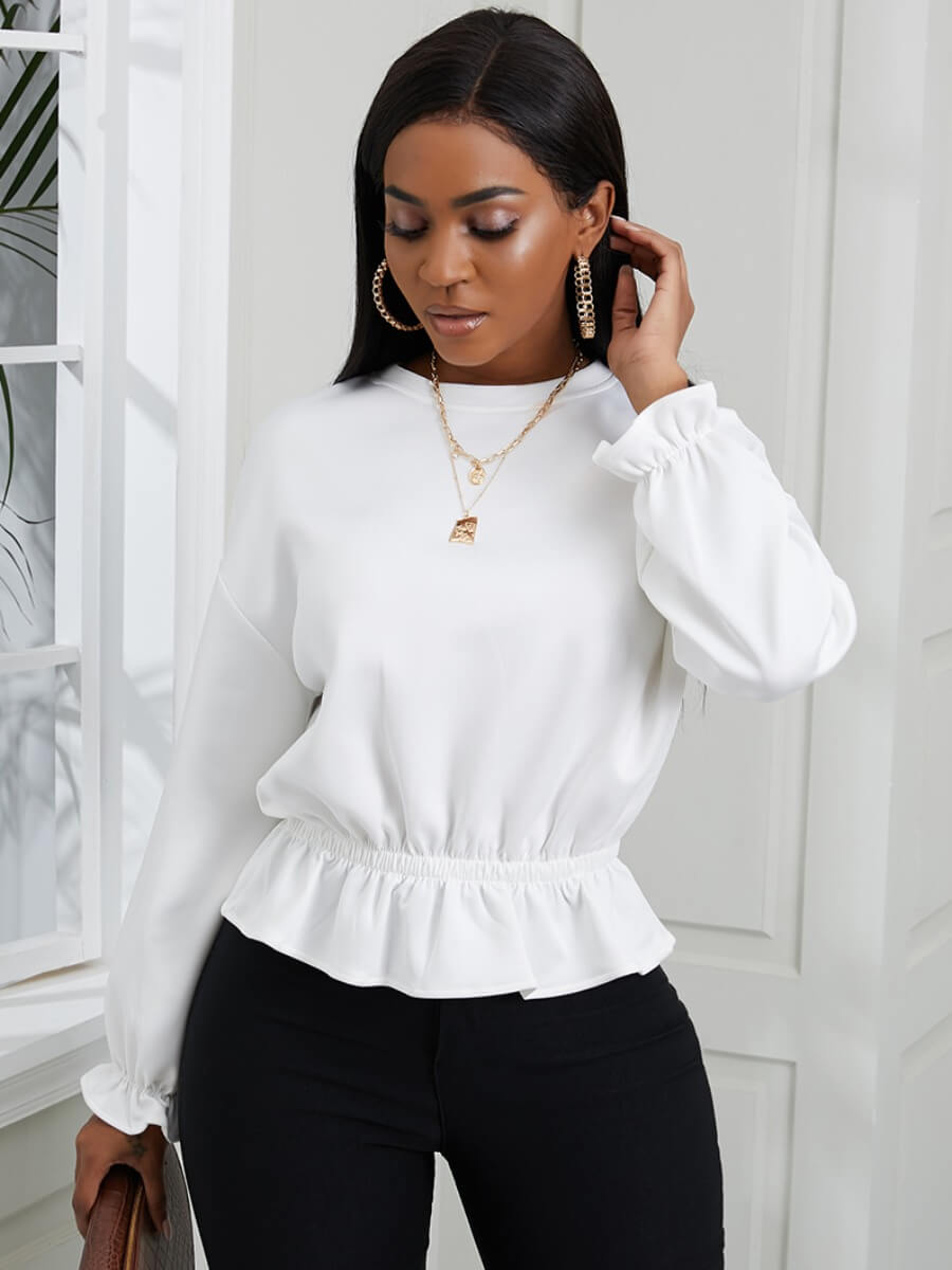 

Lovely Casual O Neck Flounce White Sweater