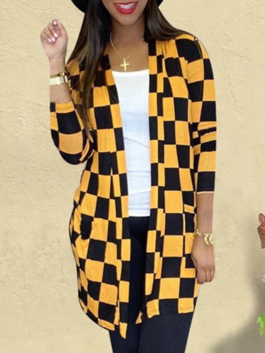 

Lovely Casual Color-lump Patchwork Yellow Coat