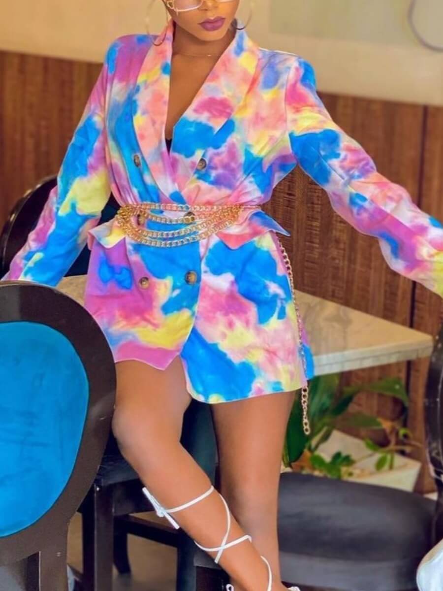 

Lovely Casual Tie-dye Double Breasted Multicolor Blazer, Multi