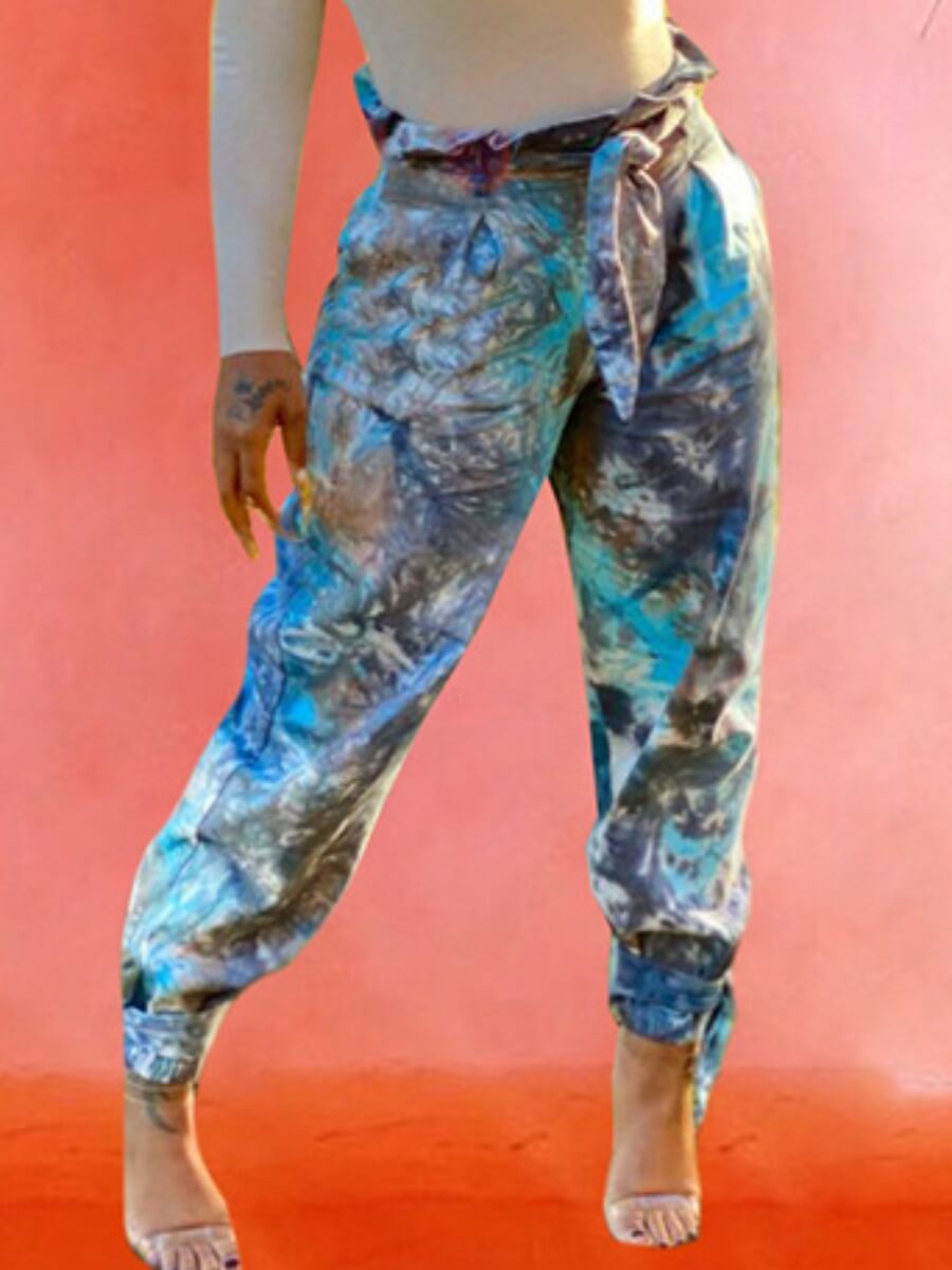 

Lovely Casual Tie-dye Print Blue Pants