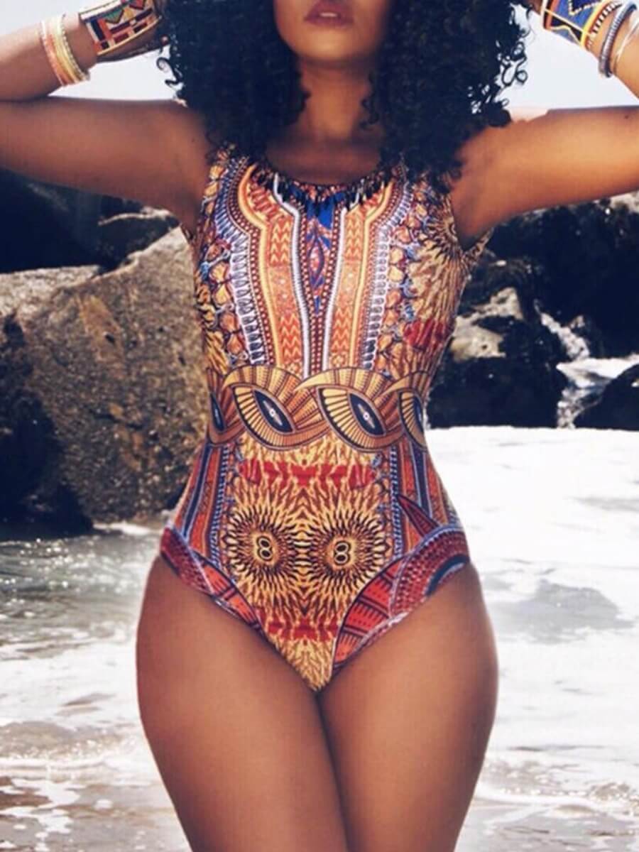 

Lovely Bohemian Totem Print Multicolor One-piece Swimsuit, Multi