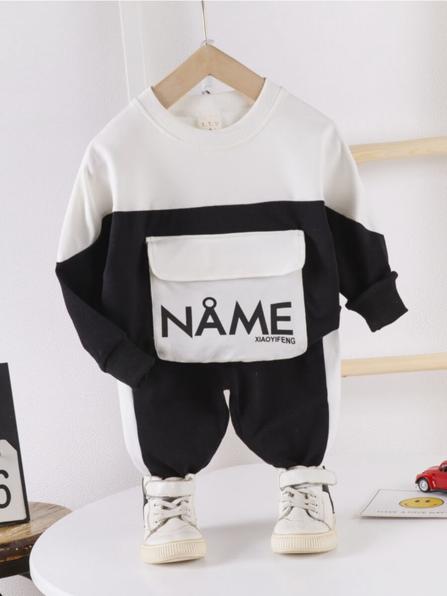 

Lovely Casual O Neck Print Patchwork Black Boy Two Piece Pants Set