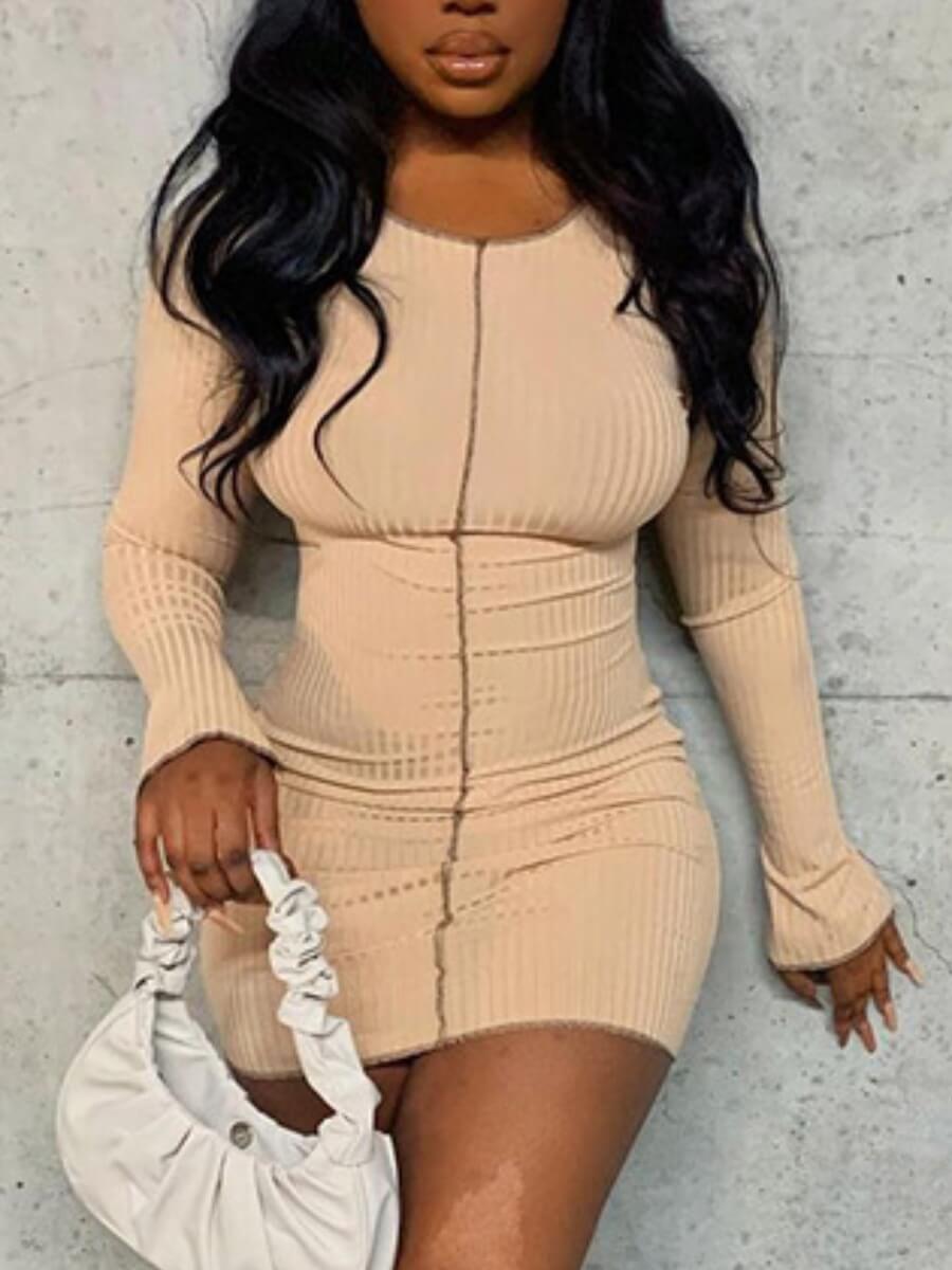

Lovely Casual O Neck Skinny Apricot Mini Dress