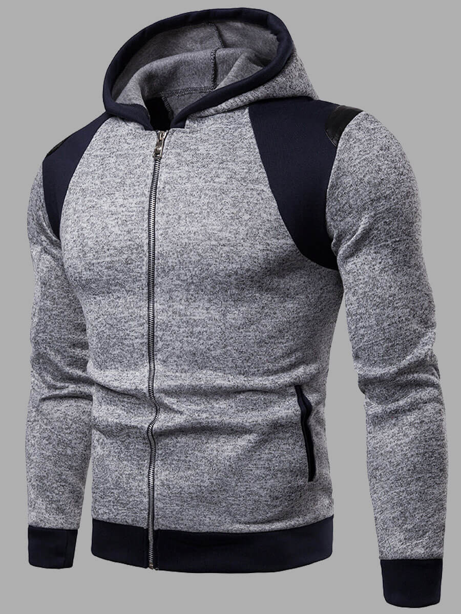

Lovely Casual Color-lump Patchwork Kangaroo Pocket Light Grey Coat
