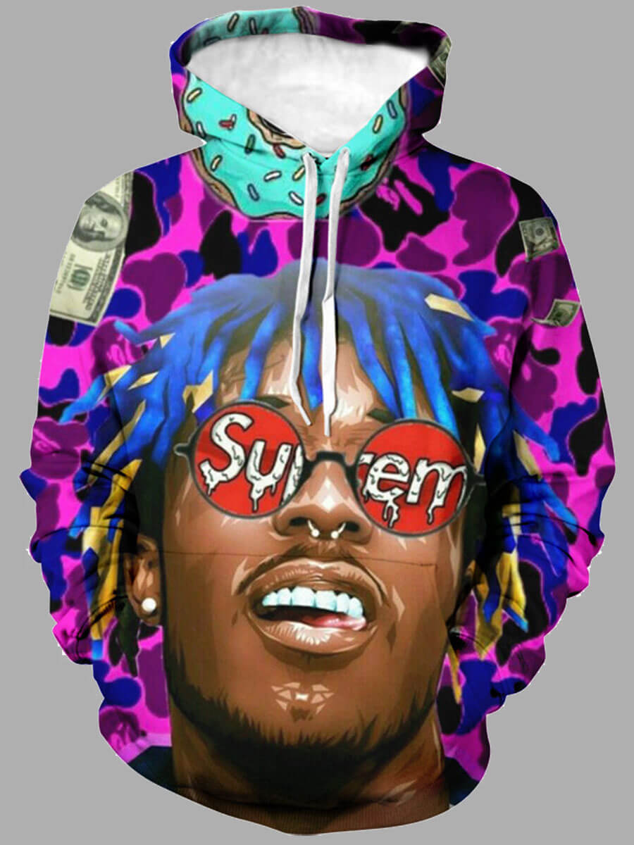 

Lovely Street Graffiti Print Patchwork Multicolor Men Hoodie, Multi