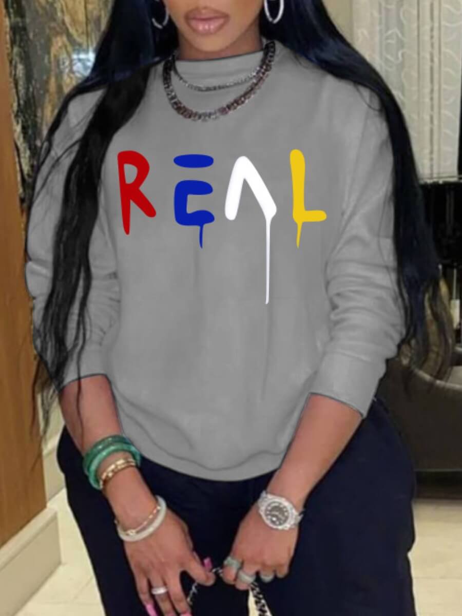 

LW Casual O Neck Letter Print Grey Hoodie