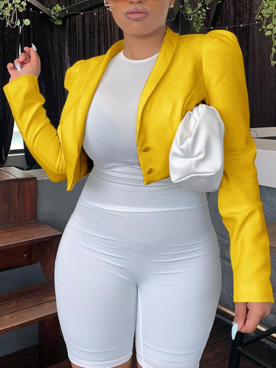 

Lovely Formal Turndown Collar Button Design Yellow Coat