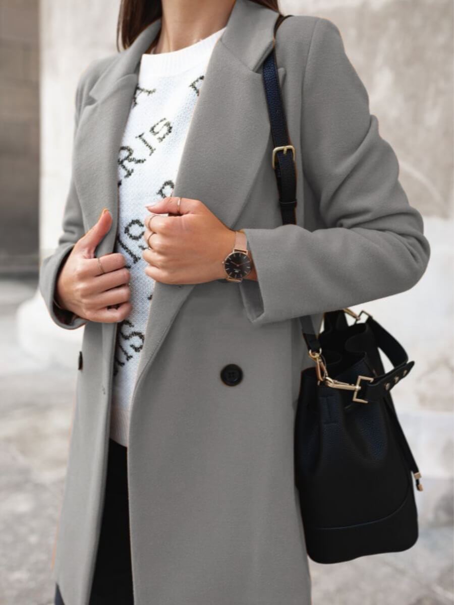 

Lovely Casual Turndown Collar Button Design Light Grey Woolen Coat