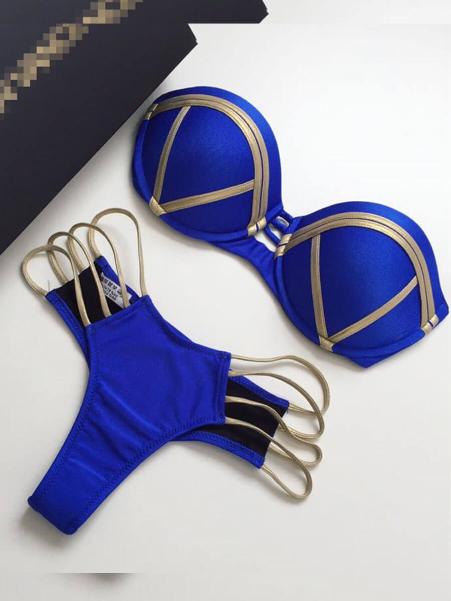 

Lovely Sweet High-waisted Hollow-out Blue Two-piece Swimsuit