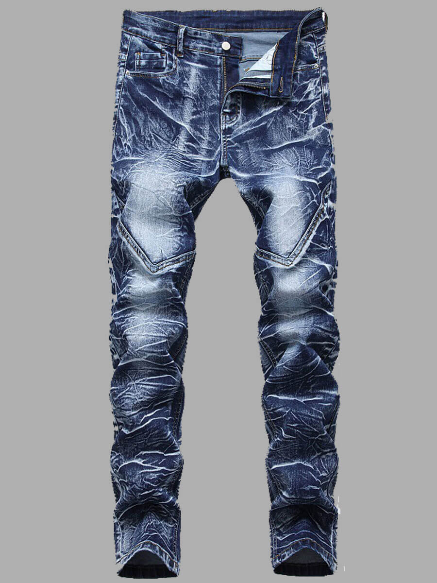 

Lovely Casual Mid Waist Tie-dye Blue Men Jeans