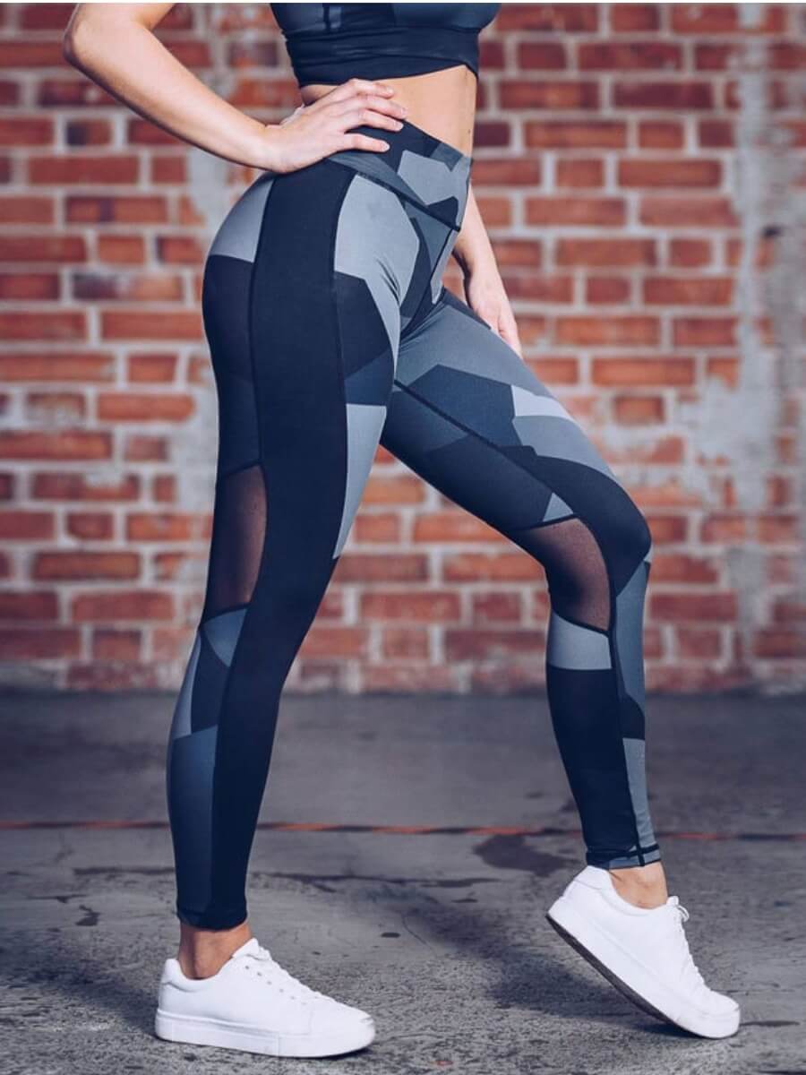 

Lovely Sportswear Camo Print Mesh Patchwork Leggings, Army green