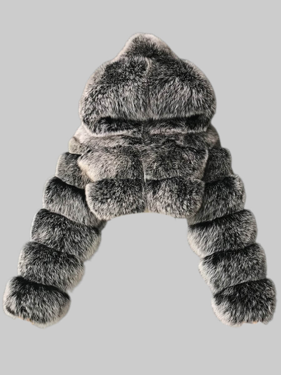 

Lovely Casual Hooded Collar Zipper Design Silver Faux Fur