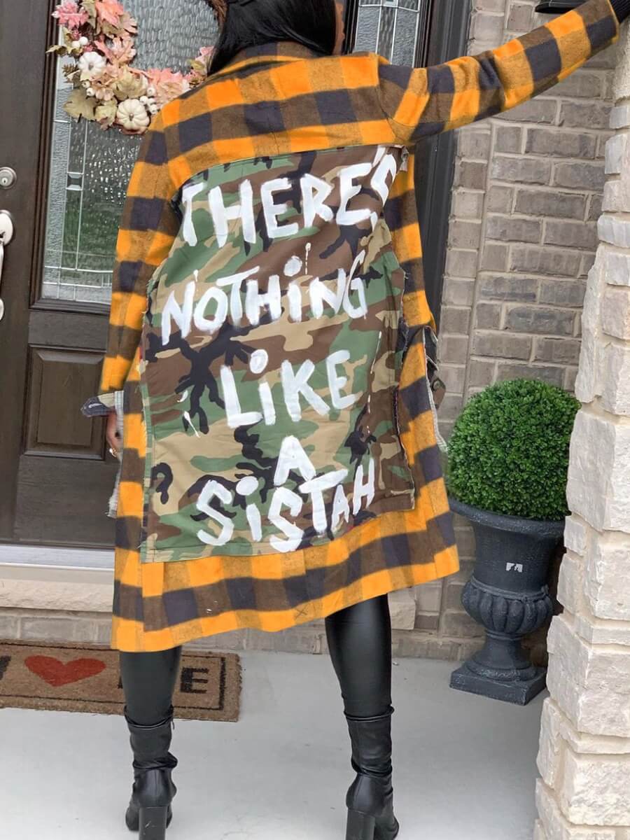 

Lovely Street Plaid Letter Print Orange Trench Coat