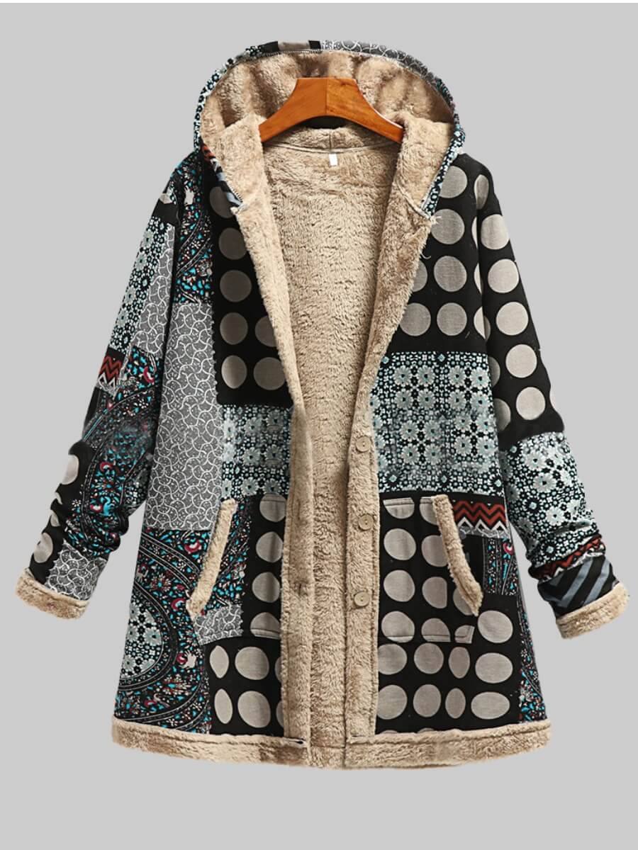 

Lovely Trendy Hooded Collar Print Grey Coat