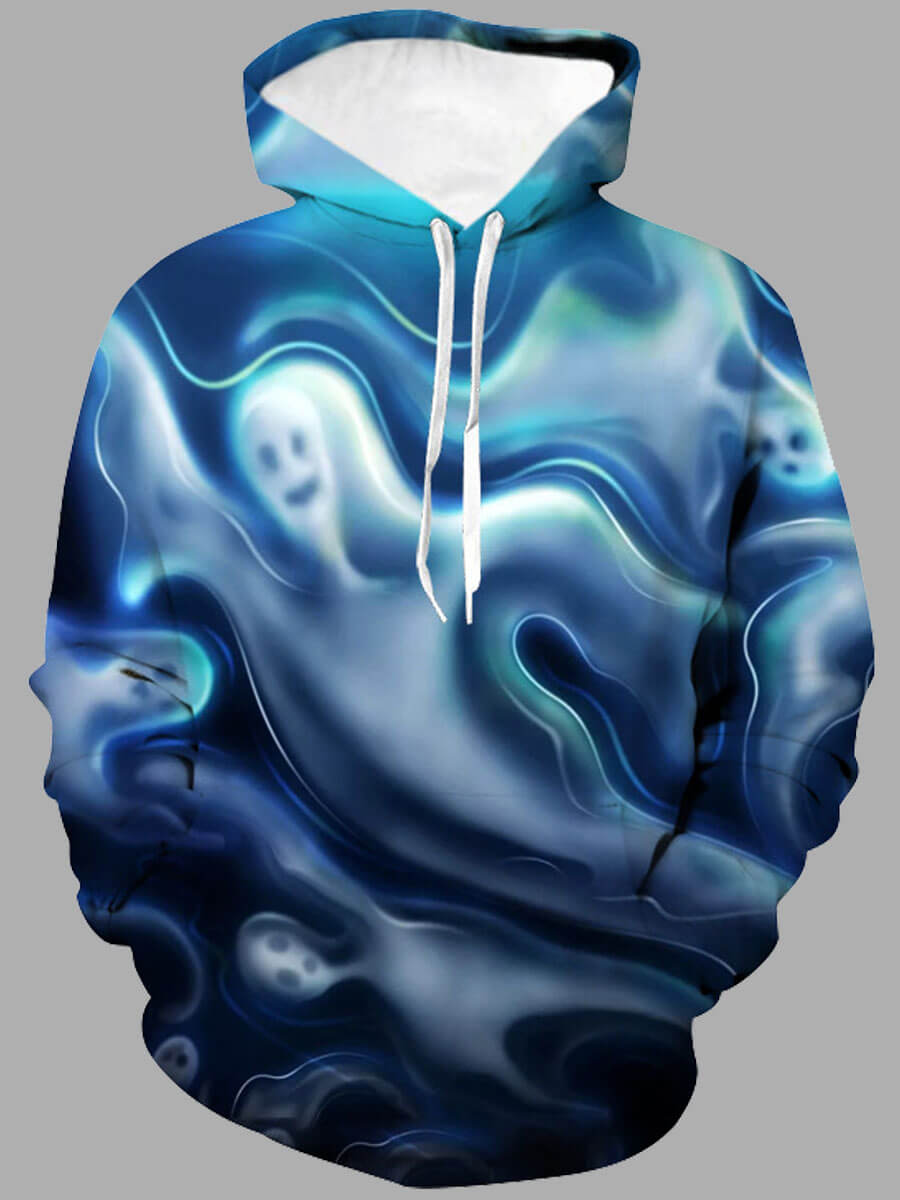 

Lovely Street Print Patchwork Blue Men Hoodie