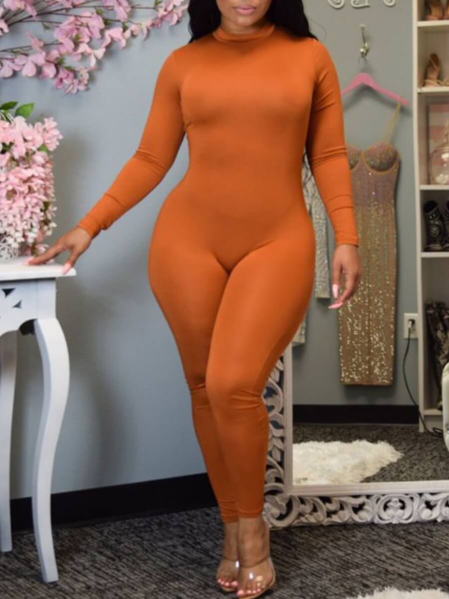 

Lovely Casual O Neck Basic Skinny Orange One-piece Jumpsuit
