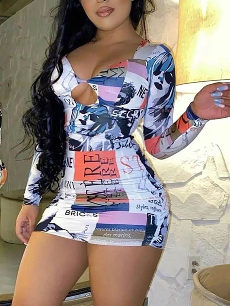 

Lovely Sweet Letter Print Patchwork Hollow-out White Mini Dress
