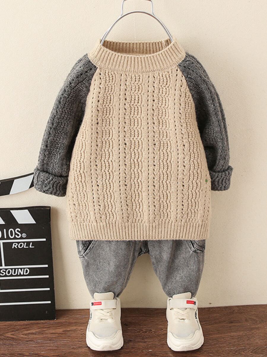 

Lovely Casual Hollow-out Patchwork Beige Boy Sweater
